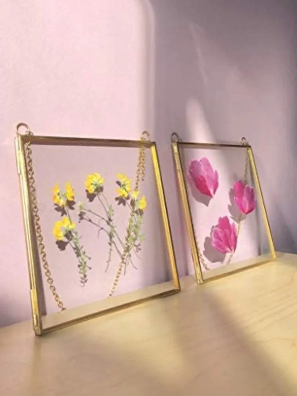 Set of 2 Gold Metal 6x6 Square Glass Frames for Pressed Flowers & Artwork